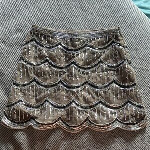 Forever 21 Silver and Tan Sequin Mini Skirt